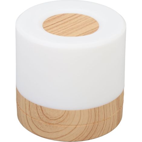 Lampe de chevet sans fil rechargeable 3 teintes chaudes neutre blanche tactile variateur continu motif bois 1200mAh ABS 140g (1/5)