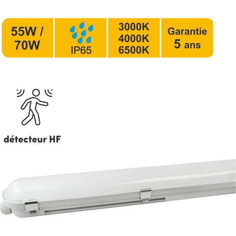 Réglette LED IP65 150cm 55/70W - 3CCT - détecteur mouvement - traversant - garantie 5 ans (1/5)