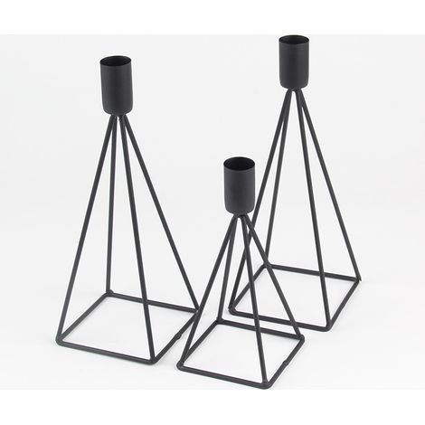Bougeoir géométrique carré, bougeoir simple en tige de fer pour bougie en cire, bougeoir en métal (noir, 2 pièces).