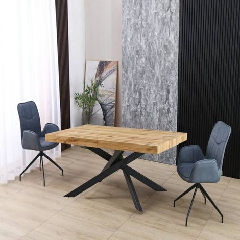 Table à rallonge avec plateau couleur chêne et base noire 160x90 cm - Belinda (1/5)