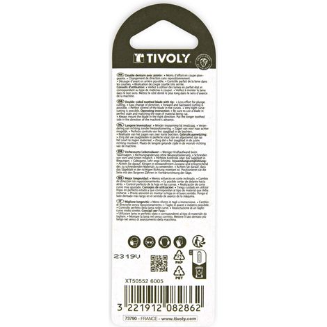 Tivoly • 2 lame per seghetto alternativo • Doppia dentatura • Taglio preciso • Attacco tipo T • Per falegnameria • Per tagliare legno di terrazze