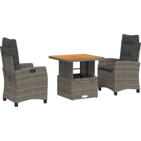 Maison Exclusive - 3-tlg. Garten-Essgruppe mit Kissen Grau Poly R