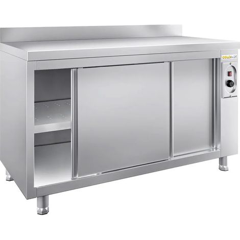 Meuble bas inox chauffant 1400x600 mm adossé PREMIUM - GOLDINOX