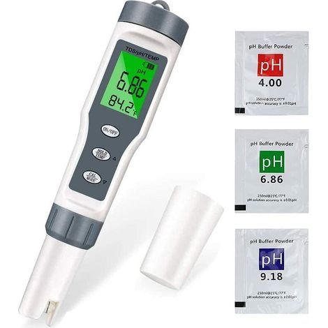 Medidor de pH, medidor electrónico 3 en 1 para piscinas, medidor de TDS, medidor de temperatura, analizador de calidad del agua con pantalla LCD y lecturas precisas, para piscinas y acuarios. (1/4)