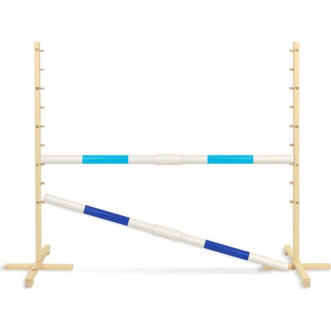 Obstacle de saut pour cheval de bois 160 cm, hauteur 120 cm, deux barres - bleu clair et bleu foncé (1/5)