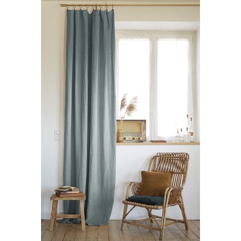 Rideau ajustable + 8 anneaux pince 140 x 270 cm – Lin lavé SOLINE – Azur (1/5)