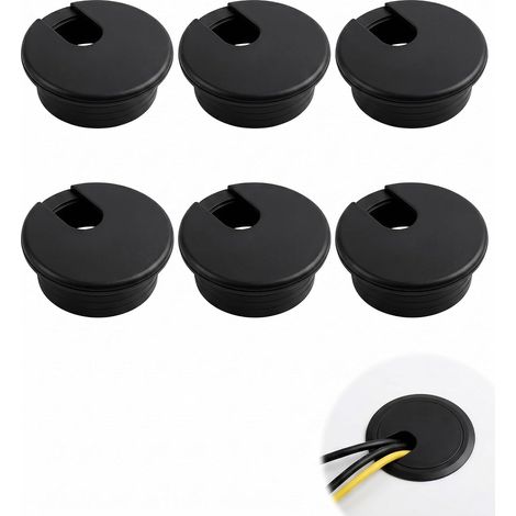 Lot de 6 œillets de Bureau, Passe-câble de Bureau 50mm, Solution pour Le Bureau et la Maison, Câble de Table avec Scie Cloche, Passage de Câble et Cache Câble Bureau (Noir) (1/5)