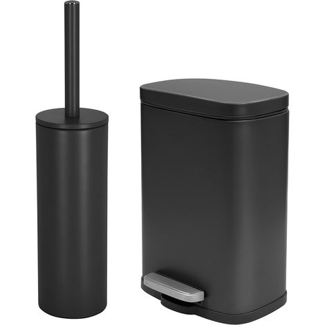 Set pattumiera 5lt a pedale e portascopino in acciaio nero opaco Axin (1/5)