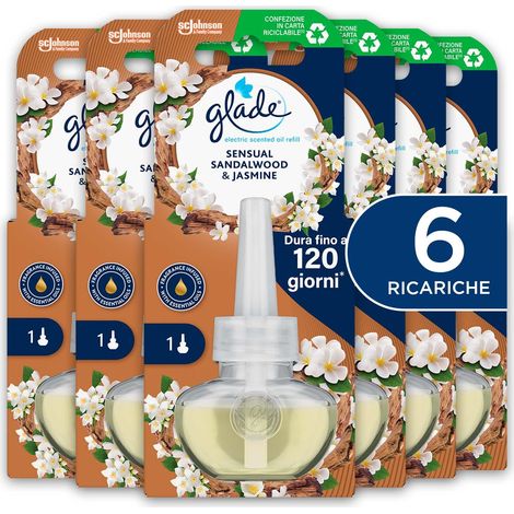 Glade Liquido Elettrico Profumatore per Ambienti con Olii Essenziali, Fragranza Gelsomino e Sandalo di Bali, 6 Ricariche (1/5)