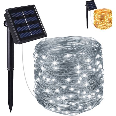 Guirlande solaire extérieur lumineuse jardin, terrasse - Ampoules LED 8 modes - 7 m - Blanc froid - Linxor (1/5)