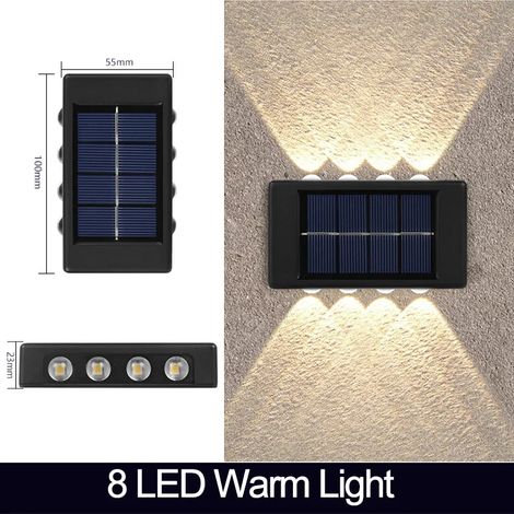(8 LED à lumière chaude) Applique murale solaire LED étanche pour extérieur, éclairage vers le haut et vers le bas, lampe solaire décorative pour jardin, clôture ou cour, lumière du soleil (1/5)