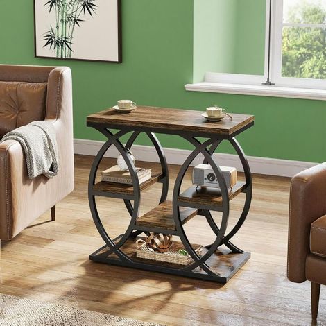 Table basse étroite de 60 cm avec 4 étagères de rangement, table d'appoint, table de chevet, design minimaliste, décoration pour salon et chambre (1/5)