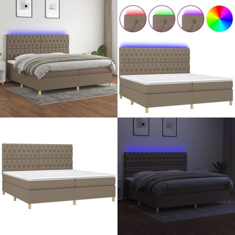 Sommier à lattes de lit et matelas et LED Taupe 200x200cm Tissu - Sommier Tapissier - Lit Plateforme - Lit Avec Led - Matelas À Ressorts Ensachés - Têtière Ajustable - Home & Living (1/5)