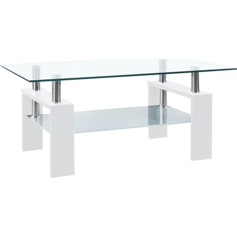 vidaXL Tavolino Bianco e Trasparente 95x55x40 cm Vetro Temperato (1/5)