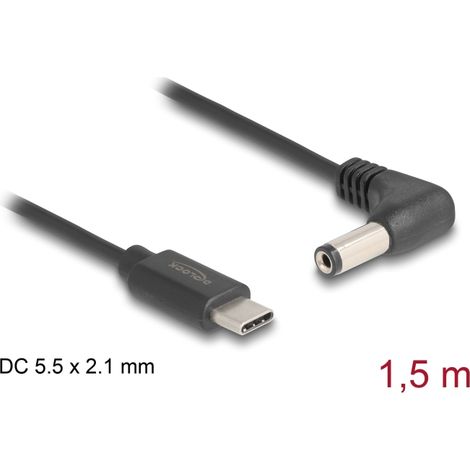 Delock Cable de alimentaciÃ³n USB Type-Câ¢ a CC 5,5 x 2,1 mm macho en Ã¡ngulo 1,5 m