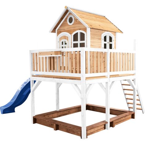 Axi Liam Maison Enfant Avec Bac À Sable & Toboggan Bleu  Aire De Jeux Pour L'Extérieur En Marron & Blanc  Maisonnette / Cabane De Jeu En Bois Fsc