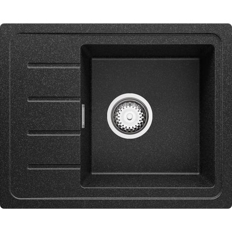 PRIMAGRAN Evier Cuisine en Granit 55x44cm, Lavabo 1 bac + Kit de Vidage, Évier à Encastrer au meuble 45cm - Copenhague Easy, Graphite