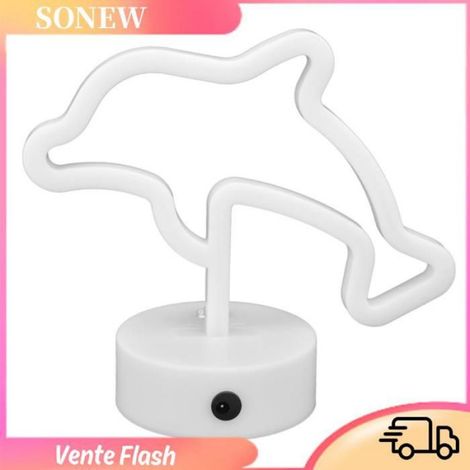 Lampe Néon Dauphin - LED Bleue - Alimentation USB ou Piles AA - Décoration Intérieure - 22 x 19 x 10 cm - 1 Pièce (1/5)