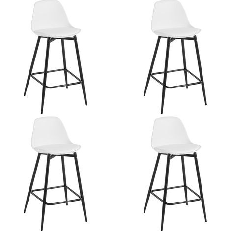 Klihome 4x Bar Stools Dining Room Kitchen Breakfast High Chairs Footrest Barstool with Cushioned PP Seat and Metal Frame, White (1/5)