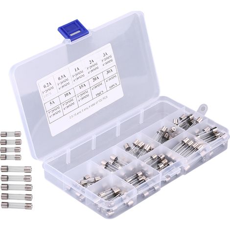 Set mit 100 Glassicherungen 5x20mm 6x30mm für Autos, Sortiment 0,2A bis 30A, Kfz-Sicherungen, Autozubehör.