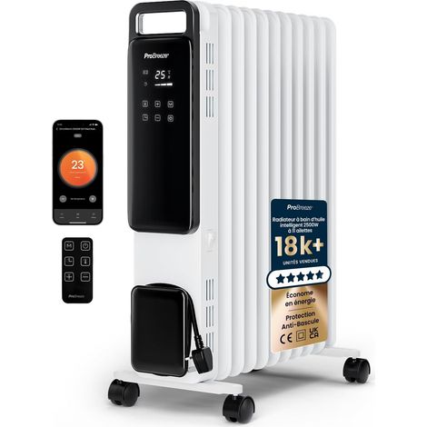 Radiateur Bain d'Huile Connecté 2500W 11 éléments - Chauffage Électrique, Contrôle Via App, Mode Économique, 3 Modes Chauffage, Thermostat Réglable & Minuteur 24H (1/5)