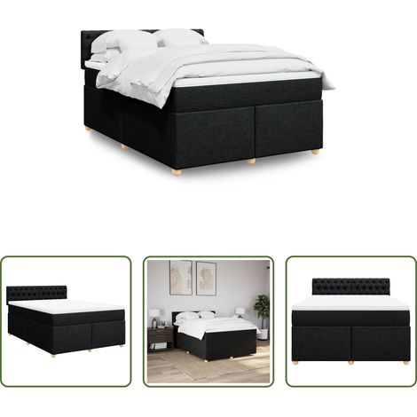vidaXL Surmatelas -  Sommier à lattes de lit avec matelas Noir 160x200 cm Tissu (1/5)