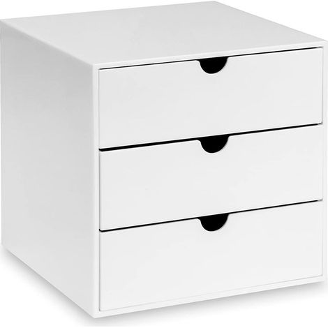 Cube en plastique blanc brillant, 3 tiroirs, pas de format A4, rangement de petits articles, boîte à maquillage, boîte à bijoux, organisateur compact, blanc, 16,5 x 16,5 x 16,5 cm (1/5)
