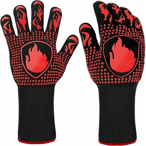 1 Pair Barbecue Glove Anti Heat Up to 800°C Non-Slip Resistant Oven Gloves for Fireplace Red (1/4)