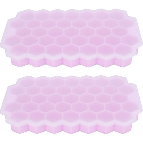 2 Moules à glaçons en silicone rose 37 cavités forme peigne avec couvercle, ustensiles de cuisine réutilisables.