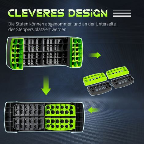 Stepper aérobique, réglable en hauteur sur 3 niveaux, charge max 150 kg, 78 x 28 x 20 cm, gris et vert (1/5)