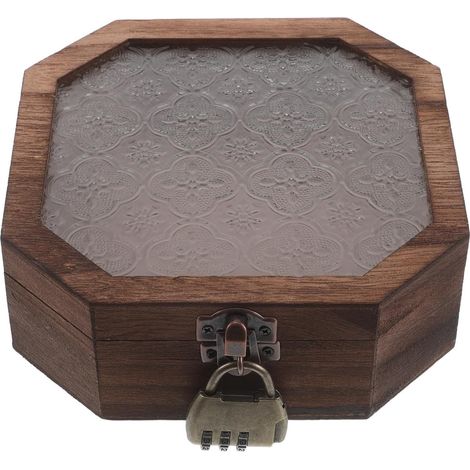 Joyero de madera, joyero vintage de cristal color café con tapa de cristal y compartimentos para anillos, pendientes y collares, ideal para salón y dormitorio. (1/5)