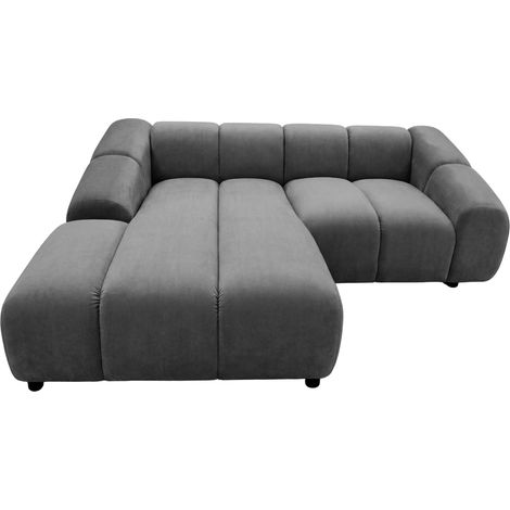 CANDICE - Canapé d'angle tissu velours 3 places Gris Droit (1/5)