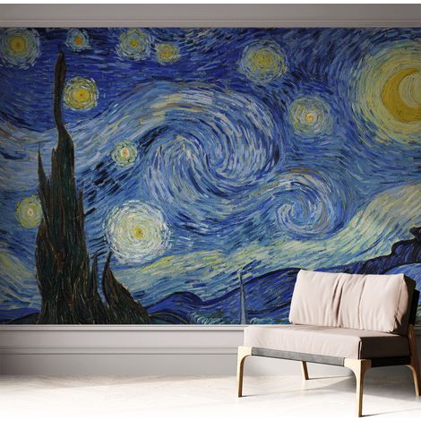 Papier peint adhésif autocollant pour salon chambre à coucher peint imprimé Installation facile Tourbillon nocturne 312x219 cm (1/5)