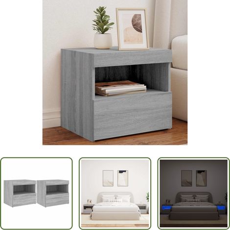 LED-Leuchten - Nachttische mit LED-Leuchten 2 Stk. Grau Sonoma 50x40x45 cm (1/5)