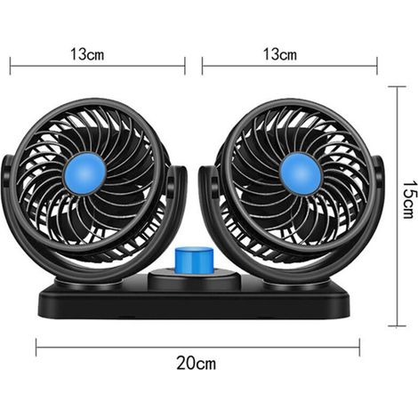 Jeffergarden Ventilateur de refroidissement de voiture, double tête rotative à 360 degrés, 2 vitesses 12 V CC, haute puissance, faible bruit, allume-cigare, adapté aux SUV et aux fourgonnettes