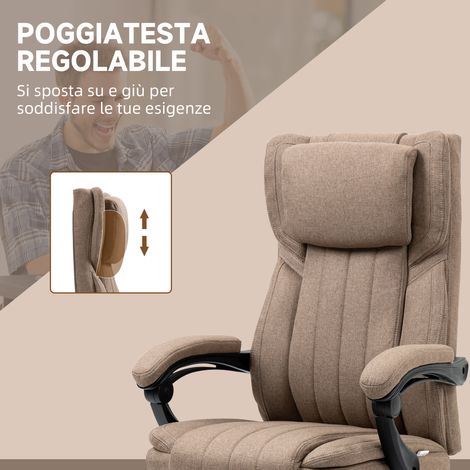 Fauteuil de travail relaxant avec repose-jambes et commande à distance, revêtement en lin, dimensions 65x61x108-118 cm, couleur marron (1/5)