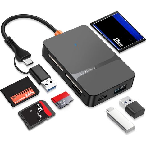 6-in-1 Multi-Format-Kartenleser, USB USB-C zu SD/TF/CF/MS SD-Kartenleser, USB-Adapter für SD-Kartenleser für iPhone/iPad/MacBook Pro/Air, unterstützt Micro SD, CF, SDXC, Micro SDXC, MS-Karten usw. (1/5)