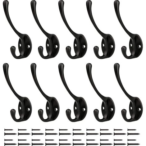 Gancho para abrigos montado en la pared, gancho para abrigos, para cocina de baño, 10 piezas, negro (1/5)