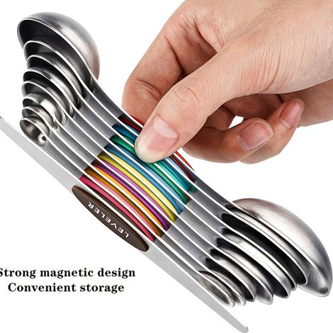 Ensemble de 9 cuillères doseuses magnétiques — Cuillères doseuses double face en acier inoxydable avec niveleur (1/5)