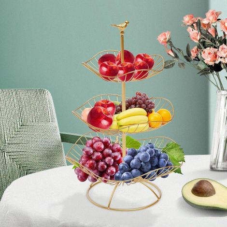 Corbeille à fruits en métal à 3 étages, Corbeille à fruits à 3 niveaux, Support de corbeille à fruits Bol à fruits en métal, Étagère à légumes Bol à fruits pour fruits gâteaux bonbons (1/5)
