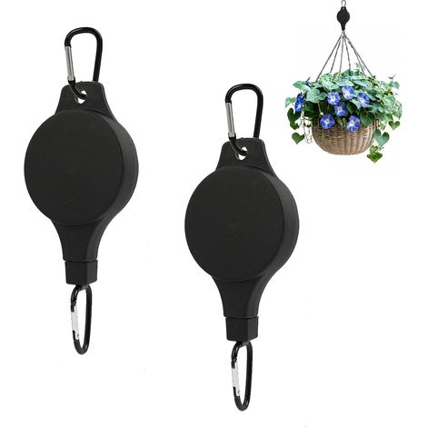 Poleas retráctiles de 2 piezas para plantas, sistema de suspensión ajustable para macetas y cestas, capacidad de 1 a 8 kg, para jardín, balcón y decoración de interiores.