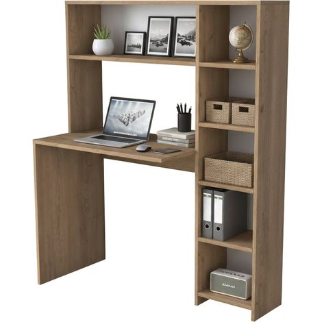 Dmora - Schreibtisch Callidora, Mehrzweckschreibtisch, Bürotisch für PC, Eckschreibtisch, 113x40h142 cm, Eiche, mit verstärkter Verpackung