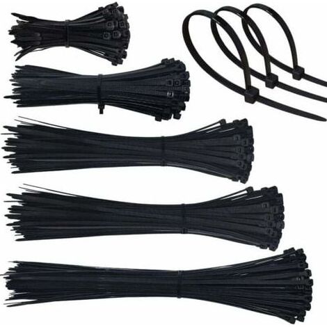 500 Pièces Collier de Serrage Plastique, Serre Cable Plastique 4mm Zip Ties 100/150/200/250/300mm, Colliers Serre Cable Collier Rilsan Nylon pour Cable Management (Noir) (1/4)