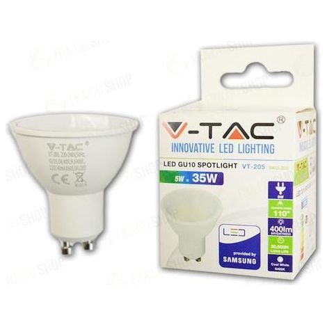 V-TAC PRO VT-205 LAMPADINA LED GU10 5W FARETTO SPOTLIGHT CHIP SAMSUNG 110°Luce Bianco Fredda/Naturale/Calda  Bianco Freddo (1/2)
