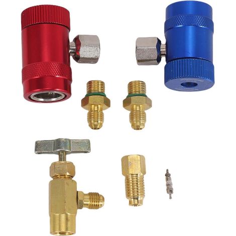 Robinet auto-obturant R1234YF avec adaptateur pour réservoir R134A et raccords rapides R1234, pour fluides frigorigènes de climatisation (1/5)