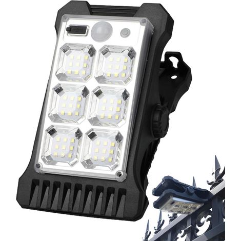 Lampe Solaire À Pince - Lampes Solaires À Pince Pour Clôture, Lumières De Mouvement À Capteur  Le Capteur De Mouvement Étanche IP65 Allume La Lumière De Charge USB Pour Le Patio Mural De Pont De (1/5)