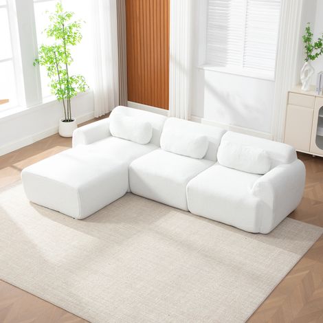 Canapé modulable compressé sans structure, mousse haute résilience 30D, base antidérapante, sans montage, tissu chenille anti-boulochage, Ivoire (1/5)