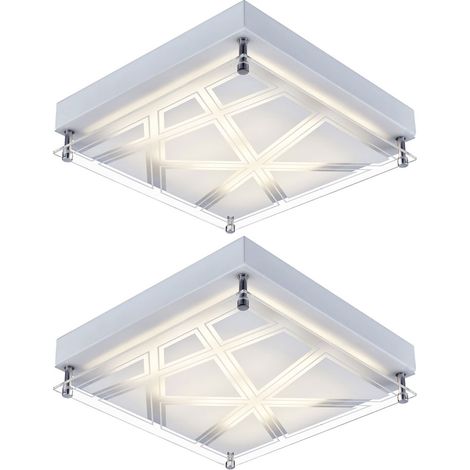 Deckenleuchte Deckenlampe Muster Wohnzimmer Beleuchtung silber in quadratischem Design, Metall Acryl, 1x LED 1x 12 Watt 1200 lm neutralweiß, LxBxH 25x25x7,5 cm, 2er Set