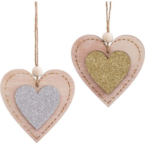 Set de 2 décorations de Noël en bois Coeurs - 10x10cm (1/3)