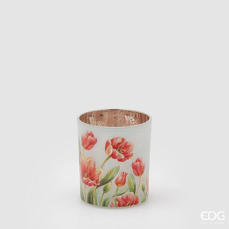 EDG Enzo De Gasperi Portacandela Tulipani Cilindro H 10 Cm D 9 Cm Green Red